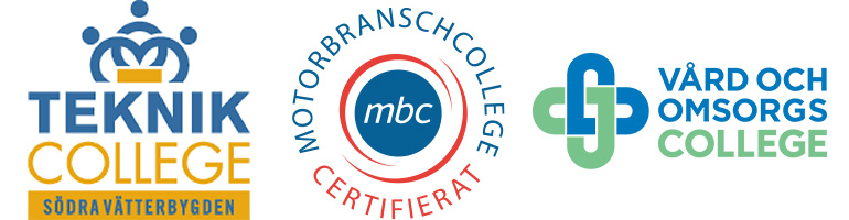 Logotyper av Teknikcollege, Motorbranchcollege och Vård och omsorgscollege